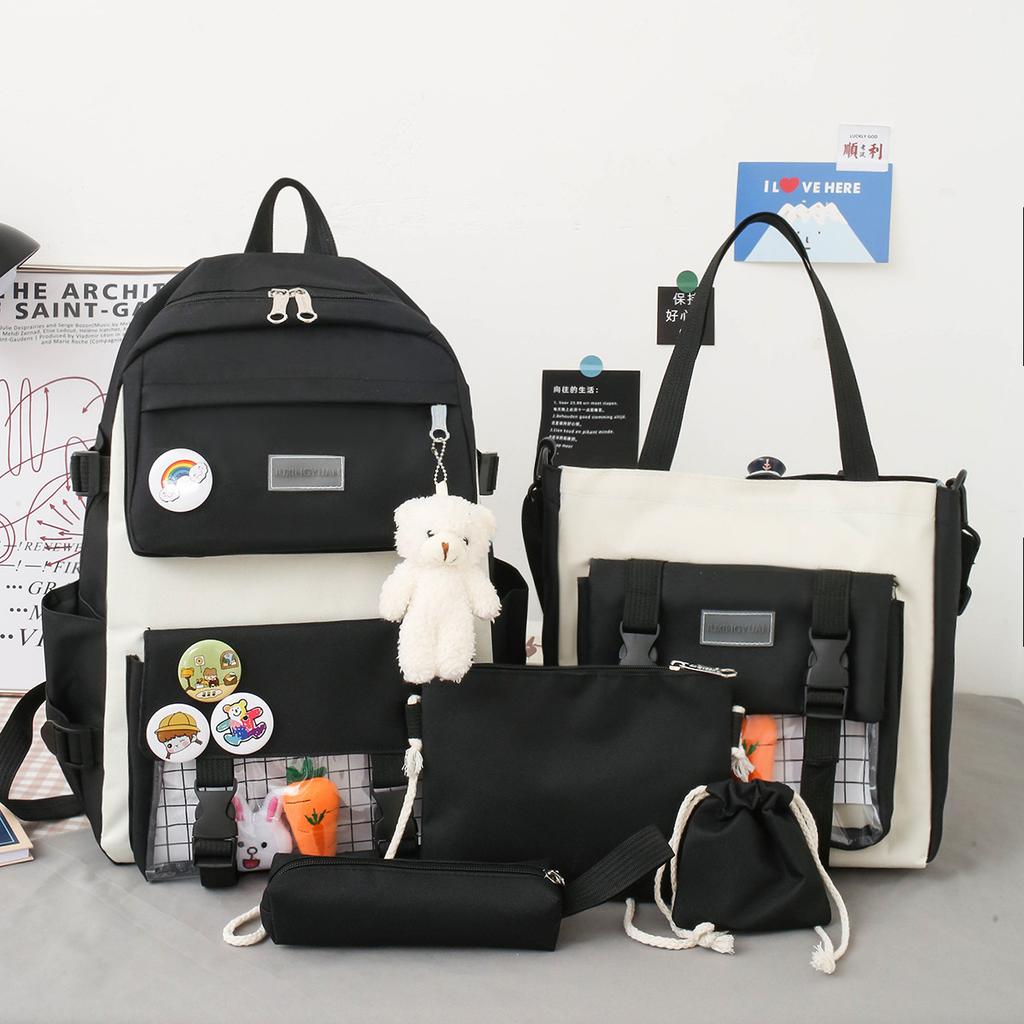 Large-Capacity Primary School Junior High School Students Shoulders Backpack High School Five Sets of Multi-Compartment Fash