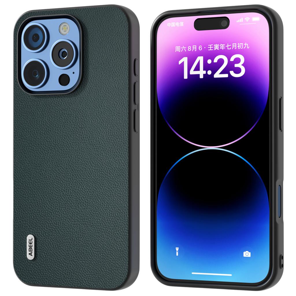 ABEEL For iPhone 16 Pro Max Case Anti-Drop Genuine Cow Leather PC Phone Cover