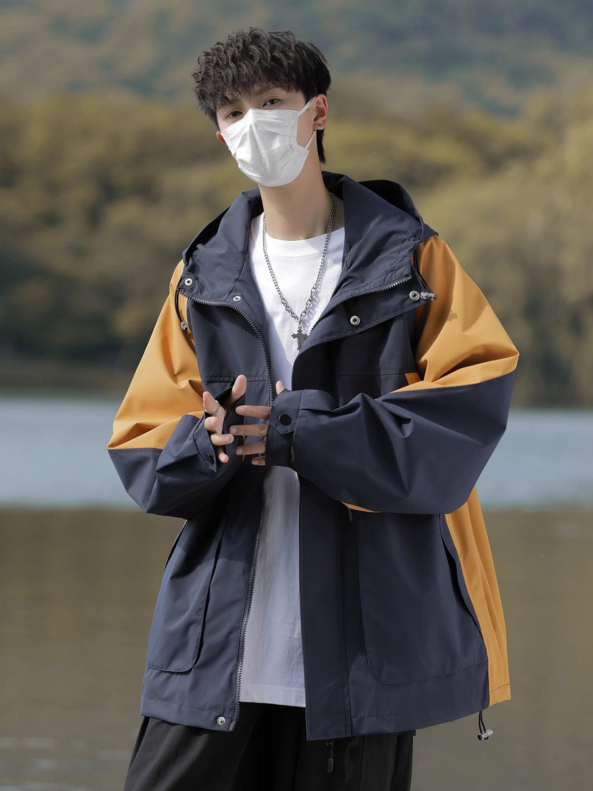 

Japanese retro tooling jacket men s autumn and winter tide brand outdoor ruffian handsome cotton-padded jacket splicing contrasting color hooded M