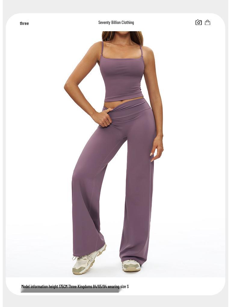 European-American Yoga Set: Brushed Wide-Leg Sportswear for Running & Fitness
