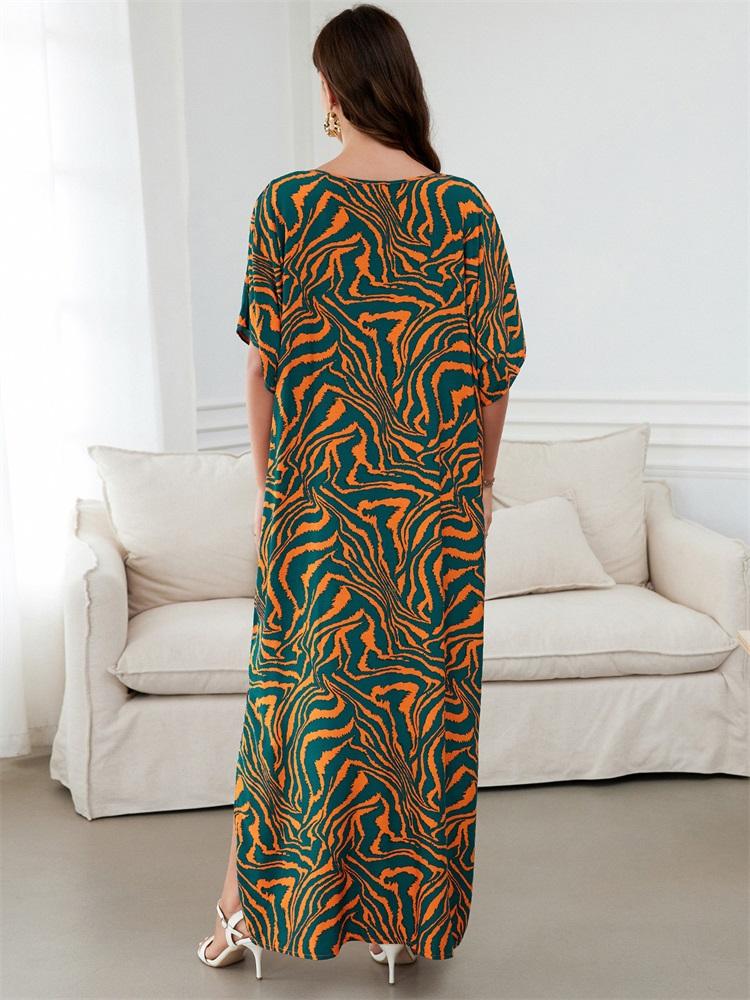 Orange Zebra-Print Locker Kaftan Sexy Strand-Coverups Für Frauen Sommer V-Ausschnitt Quasten Bindeband Seitenschlitz Robe Gemütliches Lässiges Hauskleid
