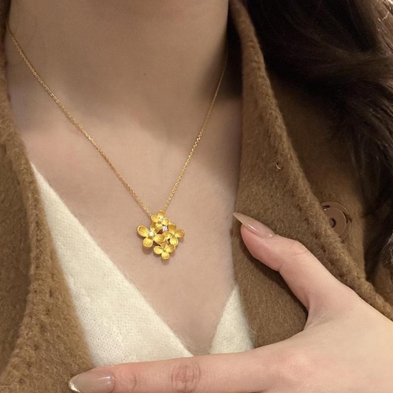 

Classical Exquisite Brushed Osmanthus Flower Zircon Sets Chinese Style Vintage Earrings Bracelet Necklace Hanfu Accessories