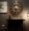 Modern 3D Large Wall Clocks Roman Numerals Retro Round Metal Iron Silent Nordic Hanging Clock Home Living Room Decoration