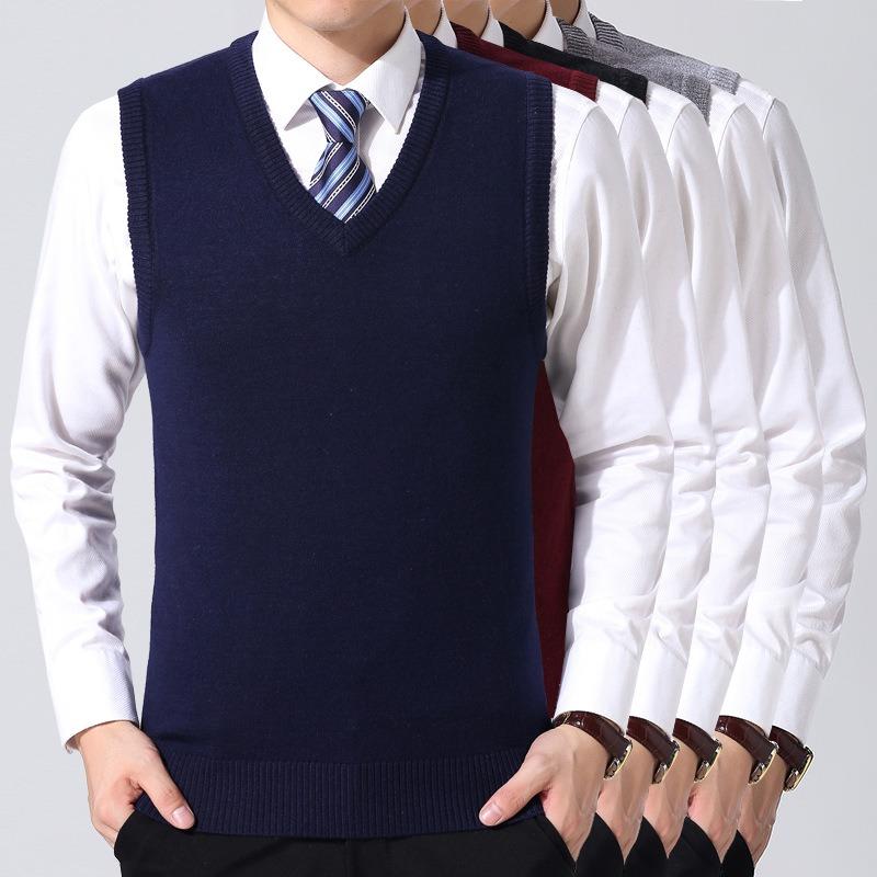 Men's Knit V-Neck Sleeveless Sweater Vests Fit Knitted Pullovers Sweaters Slim Patchwork Smart Casual Knit Vest Men