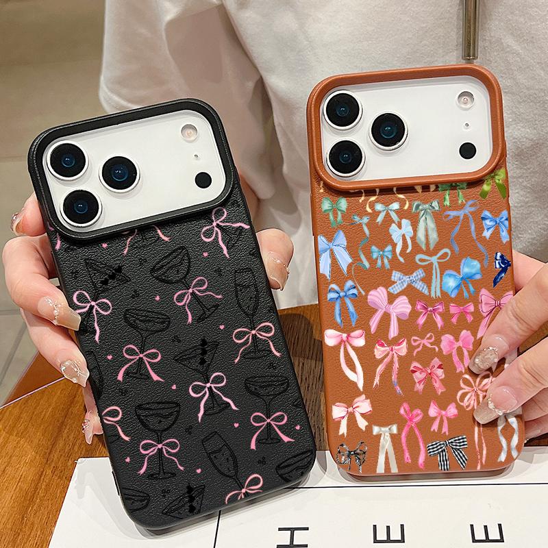 Leather Texture TPU Phone Case For iPhone 17 17e 16e 16 15 Pro Max 14 13 Pro Max 11 Bowknot Pattern Soft Silicone Back Cover