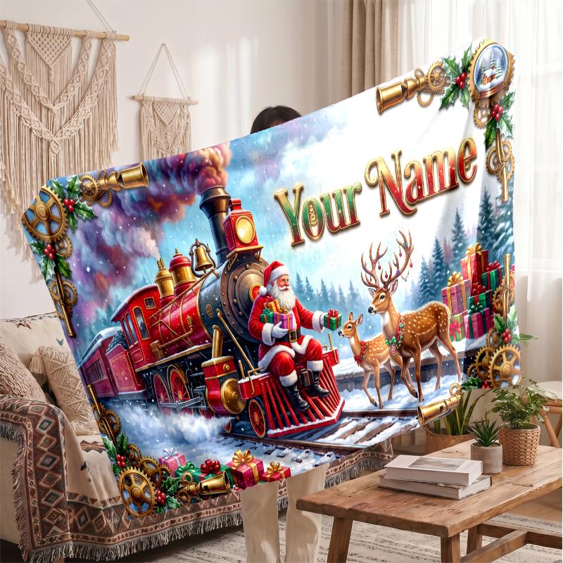 Weihnachts-Bettdecke mit individuellem Namen, Flanell, warm, gemütlich, Überwurf, Heimdekoration, Weihnachtsgeschenk