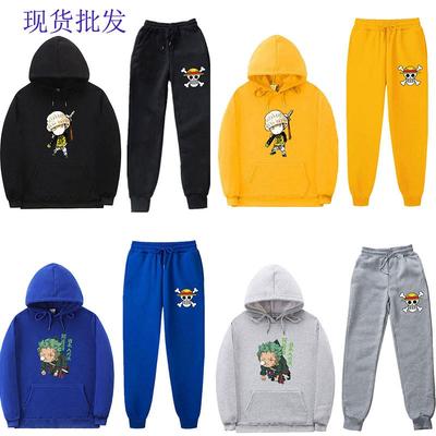 Completo Caldo Felpa con Cappuccio e Pantaloni da Uomo Anime One Piece Zoro Versione Q Abbigliamento Casual Sportivo Invernale