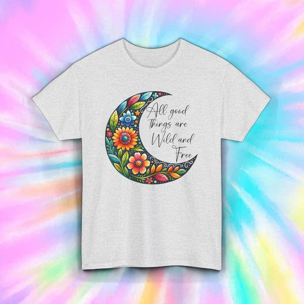 

Wild and Free T-Shirt | Colorful Moon Hippie Graphic Tee | S-5XL M