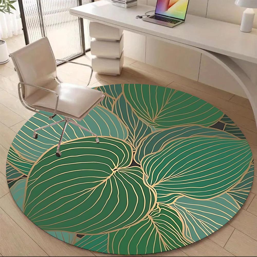 1pc Leaf Pattern Office Round Area Rug, Indoor Mat Suitable ForOffice, Under Office Chairs Bedroom Living Room Home Decor, Room Decot105