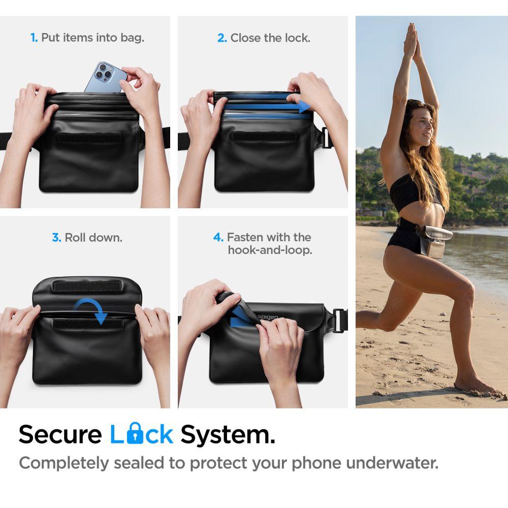 Spigen Aqua Shield A620 Waterproof Waist Bag Set (2 Pack) - Black, IPX8 Rated