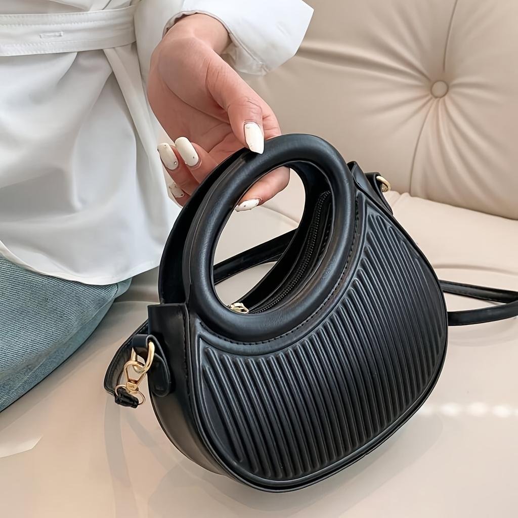 Solid Color Simple Vertical Pattern Handbag, Persalized and Trendy Women's Crossbody Bag, Suitable for Commuting and Travel
