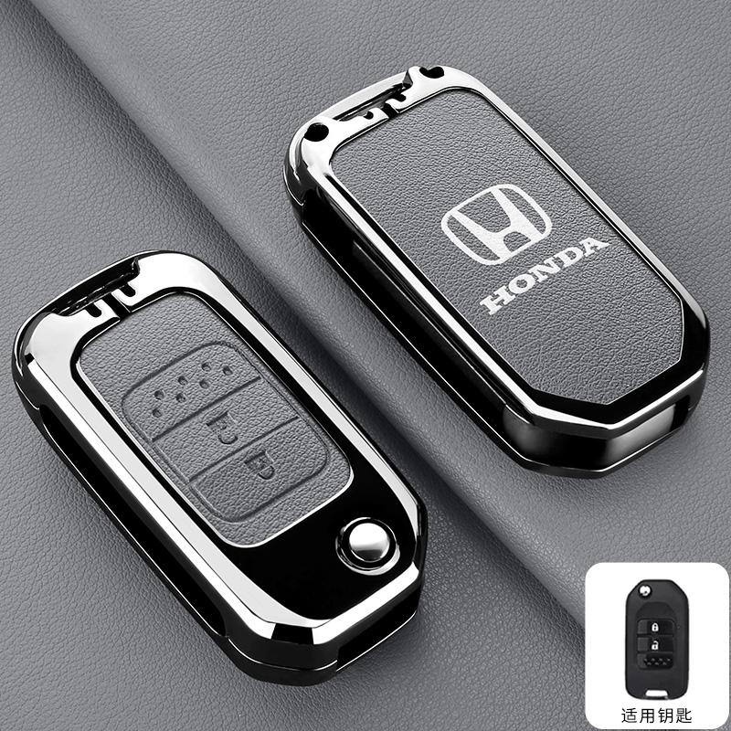 

Leather Car Flip Key Case Cover Shell Smart Remote Holder For Honda Civic 4d 9th Gen 10 Accord XRV Life Jazz Crv Fit CR-V Crider
