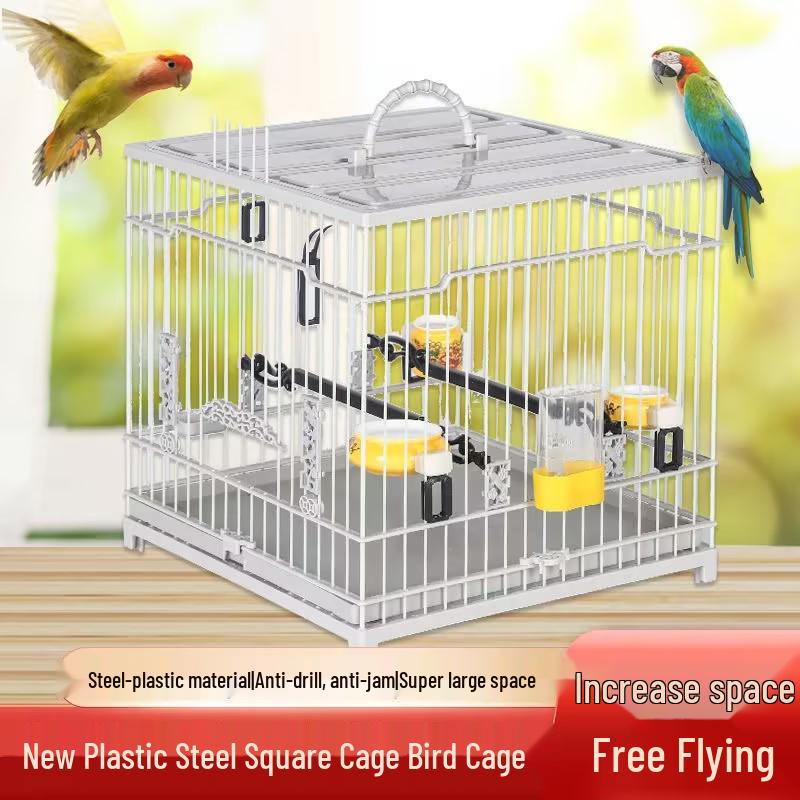 Yellow Finch Drawer-Type Plastic-Steel Bird Cage with Fiberglass Plate and Encrypted Eyelet Design. 25*25*25 White Square Cage Standard
