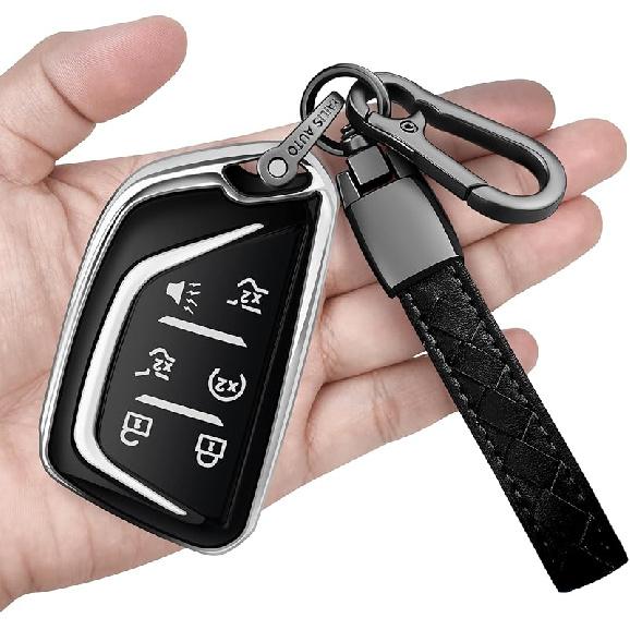 Sindeda for Cadillac Key Fob Cover with Keychain Soft Full Protection Key Shell Key Case Compatible with -2025 Lyriq Escalade ATS CT4 CT5 CT6 XT4 XT5
