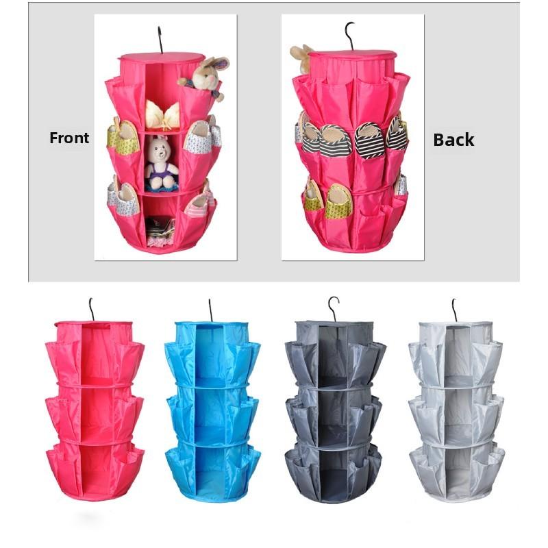 3 Layer Round Shoe Storage Hanging Bag Oxford Fabric Closet Hanging Organizer