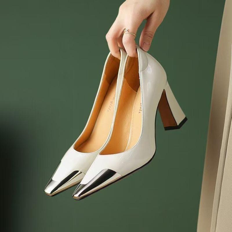 Fashion Women's New High Heel Shoes, 8.5cm Thick Heels, Square Toes, Shallow Mouth, Fashionable, Simple, Sexy, Commuting and Career