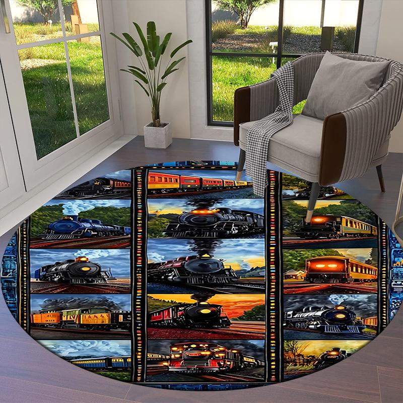 1PC Train Non-Slip Floor Round Carpet, Office, Family, Bedroom, Large Area Rug Indoor Rugs,  Durable PolyesterH0397