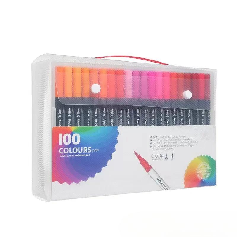 12/24/100/120 Colors Felt Tip Drawing Watercolor Art Markers Pen Dual Brush Fineliner Colouring Pen Set for Calligraphy Painting