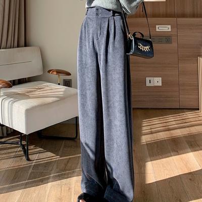 2024 frauen Hosen Winter Plus Samt Breite Bein Hosen Koreanische Mode Lässig Frau Hose Hohe Taille Gerade Lose Hose