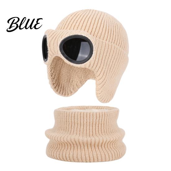 Soft Elastic Knit Hat for Outdoor Play 1 Set Neck Warmer Kids Winter Earflap with Goggles Warm Gaiter Boys Girls Fleece Lined Aviator Cap Windproof