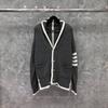 TIME BREATHE Men's Slim Fit V-Neck Cardigan, Classic Style, Thick Knit, White Edged Sweater Jacket, Trendy.