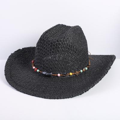 Popular Hollow Woven Western Denim Straw Hat Men's and Women's Summer Sunscreen Sunshade Wide-brimmed Beach Hat