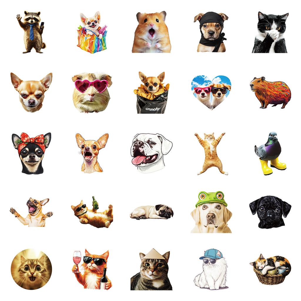 50 Cute Puppy Cat Stickers Super Cute Love Sunglasses Puppy Dog Waterproof Decorative Stickers