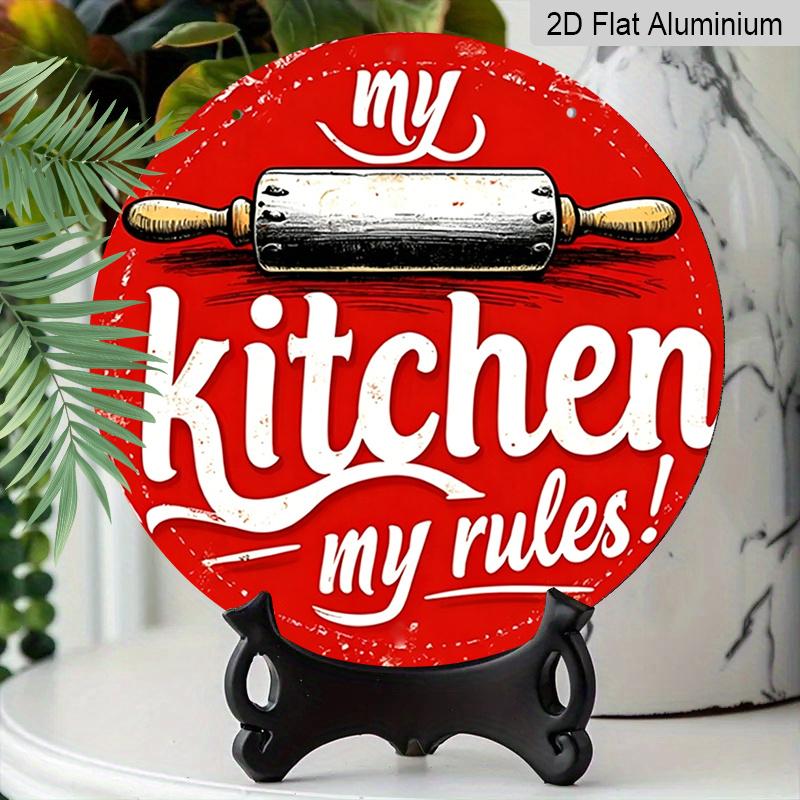 2D Flat, 1pc "My Kitchen My Rules" Retro Aluminum Sign - Round Aluminum Wall Art, Vintage Farmhouse Decor for Kitchen, Cafe, Beach House, Backyard