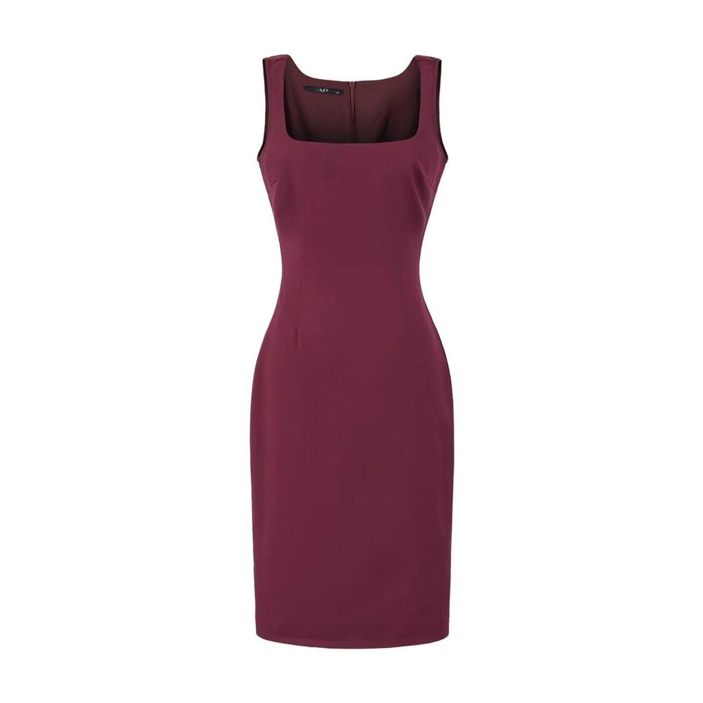 YPFF Trendy Women's Sleeveless Square Neck Slim Fit Dress Suit with Back Slit Skirt