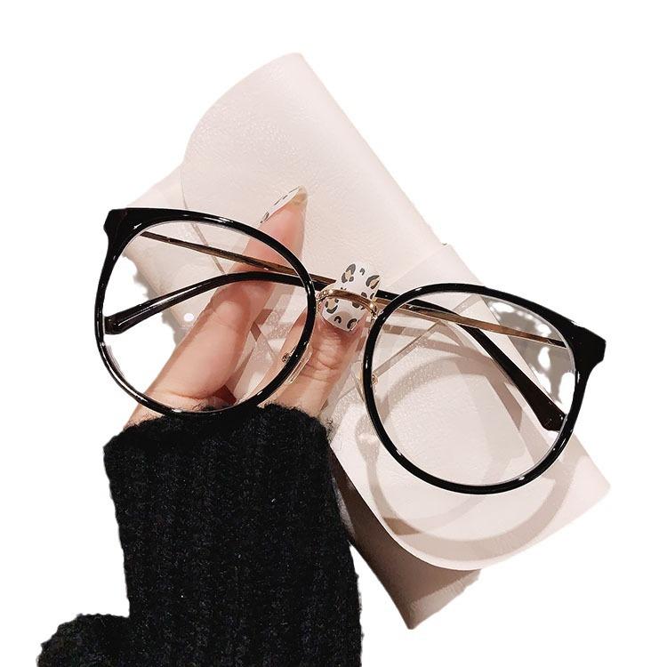 Myopia Glasses Women'S Large Frame Oval Plain Face Round Face Thin Damp Metal Frame Glasses Men