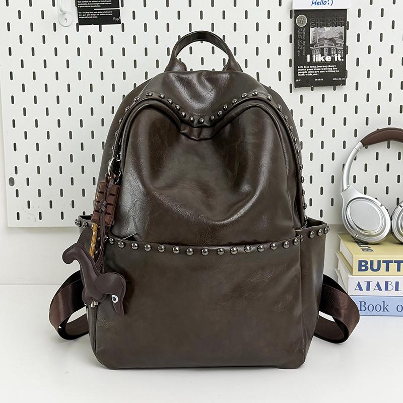 Schoolbag American Retro Backpack Women's 1011 New Large-capacity Fashion Travel Backpack Men's Soft Leather Student Schoolbag