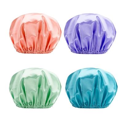 Shower Caps for Women Reusable Waterproof, 4 Pack Women Shower Caps Reusable EVA Hair Cap for Shower Double Protection Layers Elastic, Medium Size