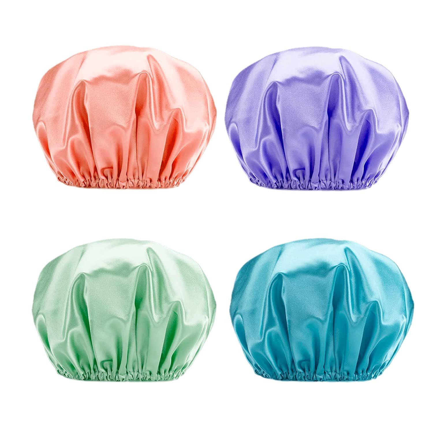 

Shower Caps for Women Reusable Waterproof, 4 Pack Women Shower Caps Reusable EVA Hair Cap for Shower Double Protection Layers Elastic, Medium Size