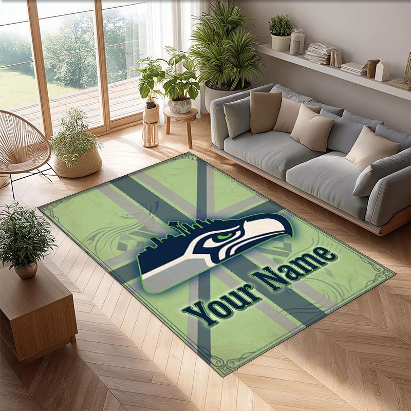 Seattle Seahawks Kristal Kadife Halı, Ev Dekorasyonu Hediye için Kişiye Özel İsim Yazılı Kaymaz Zemin Paspası
