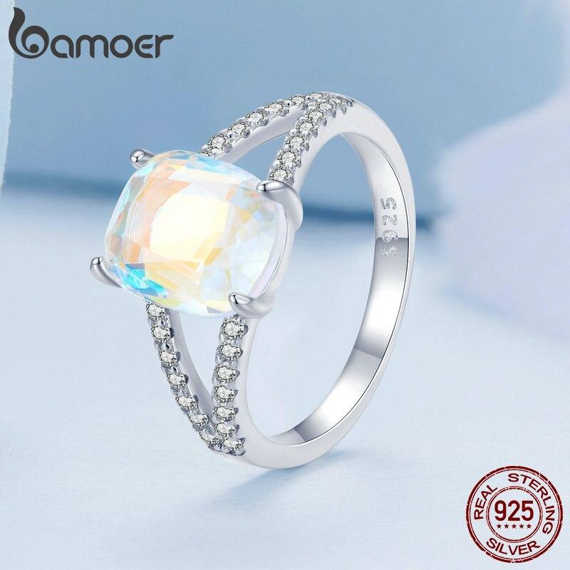 

BAMOER из стерлингового серебра 925 пробы, сверкающее красочное стеклянное кольцо на палец для женщин, обручальное кольцо Eternity, ювелирные изделия 6