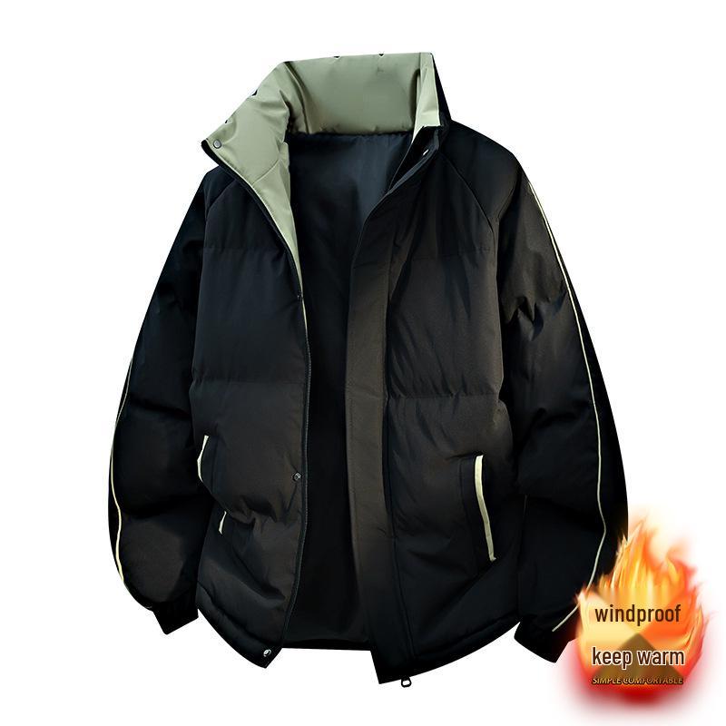 Men s Thick Windproof Cotton-Padded Stand Collar Jacket - Winter Casual Loose Fit, Plus Velvet Warmth. M чёрный