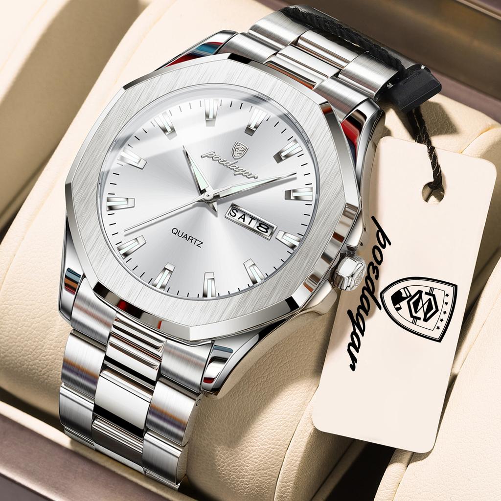 POEDAGAR Luxury Men Wristwatch Waterproof Luminous Week Date Casual Clock Stainless Steel Quartz Fashion Watches Reloj