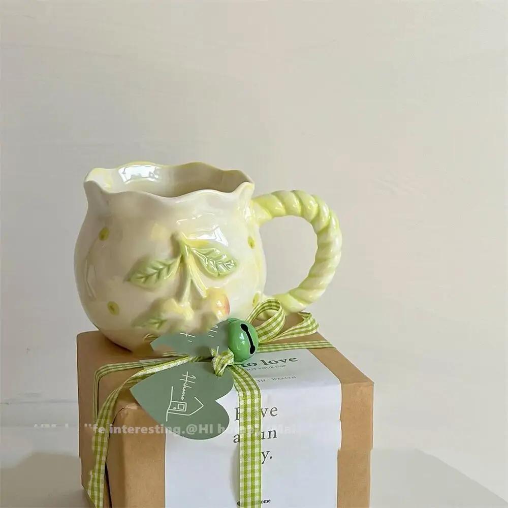 Cute Bow Thickened Ceramic Cup Hand Draw Knot Bow Irregular Mug Cups Coffee Milk Drinks Cup