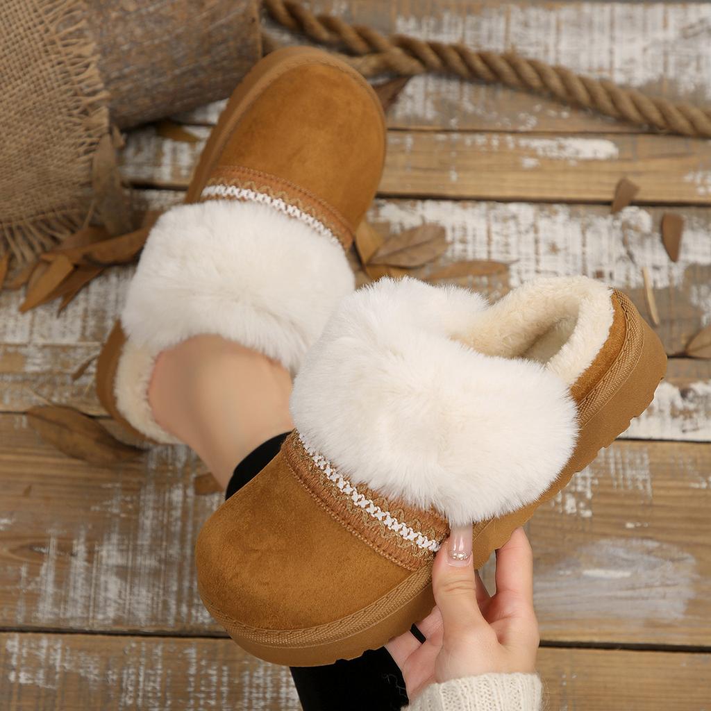 Foreign trade bag head cotton slippers women's 2025 winter new cotton shoes wear flat-bottomed thick-soled plush warm fluffy slippers