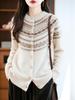 2025 Autumn/Winter 100% Wool Fair Isle Thick Cashmere Cardigan Sweater – Small Fragrance Style