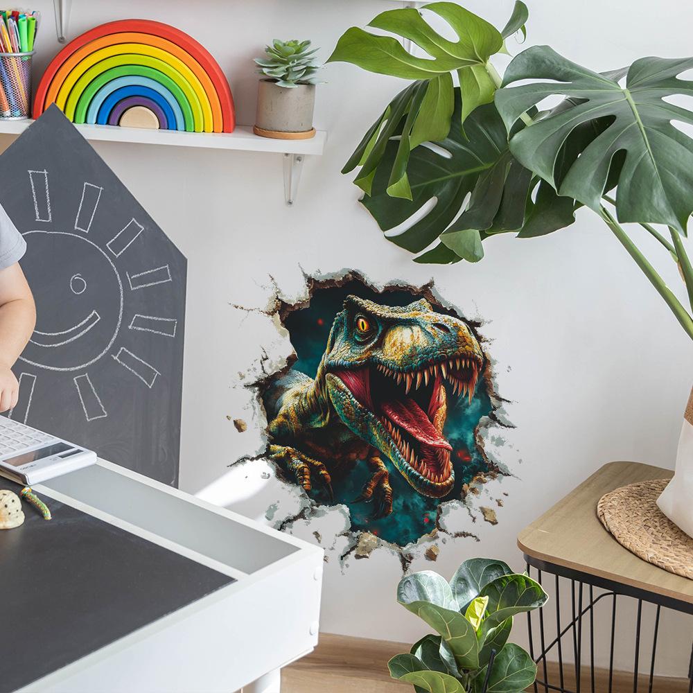 Self-adhesive 3D Wall Stickers Dinosaur Breaking Through Wall for Kids Room Bedroom Home Decor