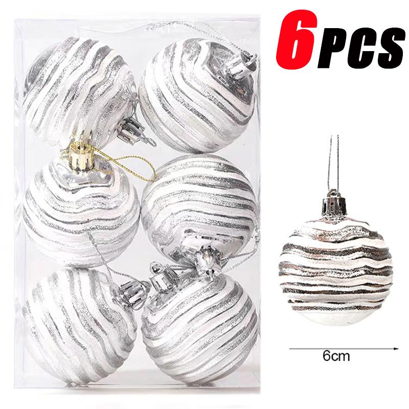 6Pcs Christmas Ball Ornaments With Painted Xmas Tree Hanging Pendant New Year Gifts For 2025 Christmas Navidad Party Decoration
