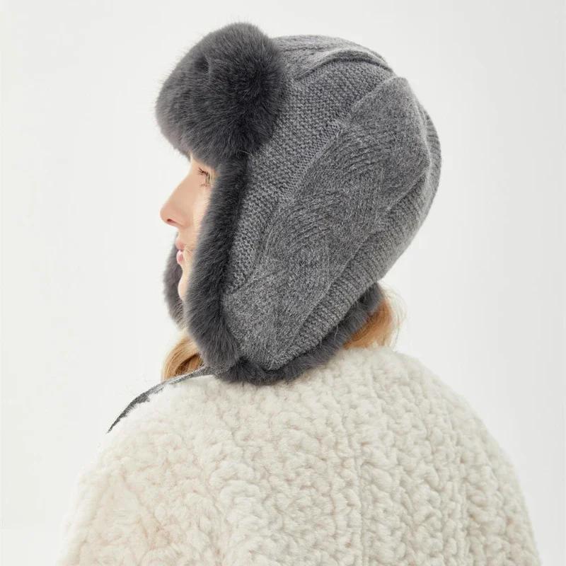 Waterproof Women'S Winter Trapper Aviator Trooper Hats Earflap Warm Russian Hat Ski Bomber Cap Knit Ear Protectors Ushanka Hats
