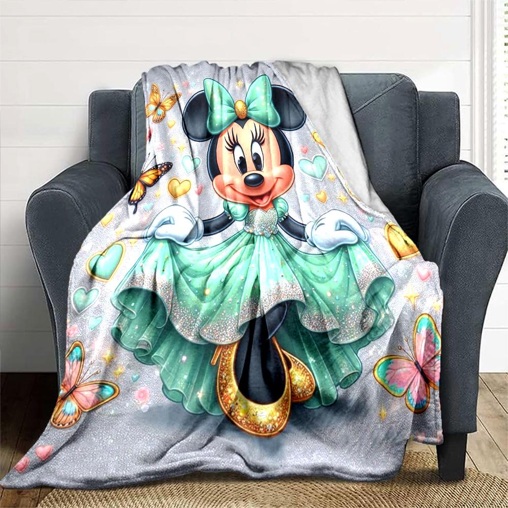 Minnie Mouse Butterfly Fantasy Flannel Blanket Super Soft Warm Cozy Blanket For Sofa Bed Office Travel Allseason Home Decor Gift