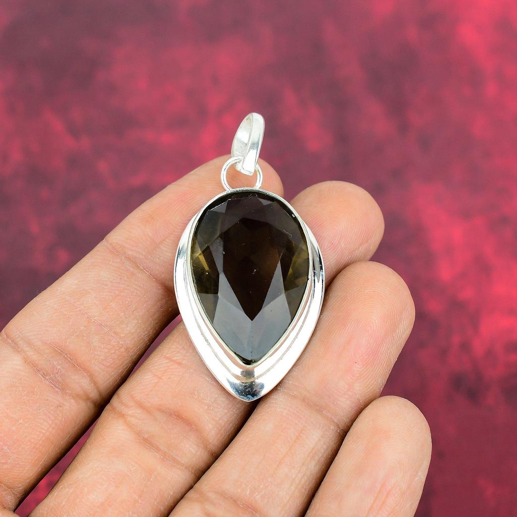 Smoky Topaz Jewelry, Handmade Gemstone Pendant, 925 Solid Sterling Silver Pendant Antique Jewelry, For Engagement Gift