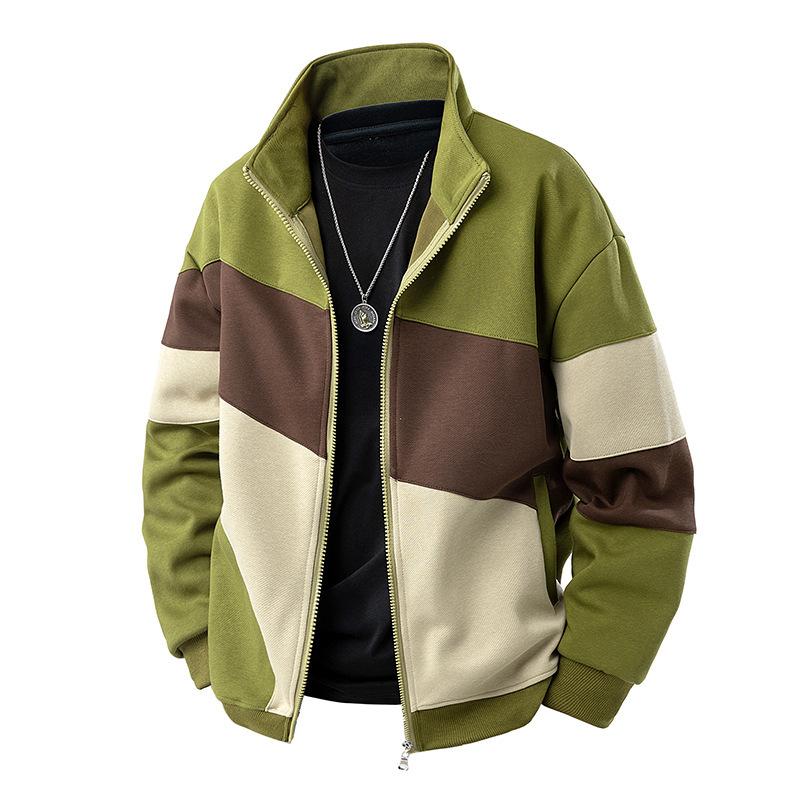 Youth Cardigan Sports Casual Color Matching Fashion Sweatshirt Stand Collar Zipper Cardigan