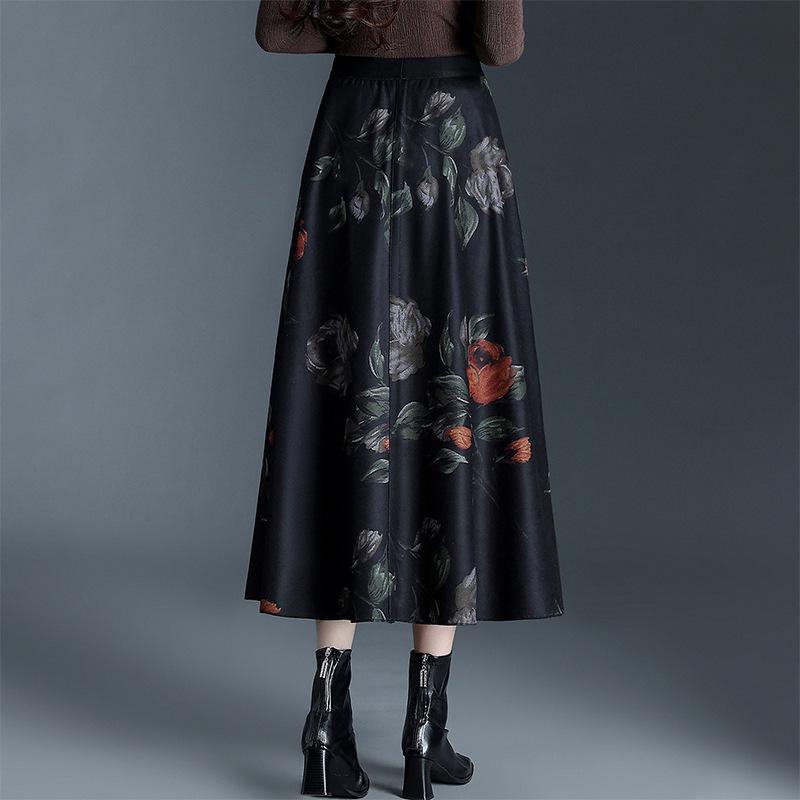 Drapey Slim-Fit High-Waisted A-Line Skirt - Winter 2025 Fashion Midi with Printed Hem