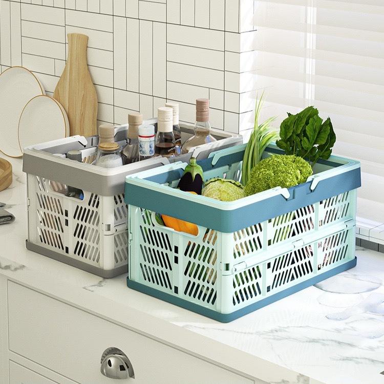 2026 Foldable Handheld Shopping Basket, Portable Plastic Household Fruit Vegetable Basket Storage Crate
