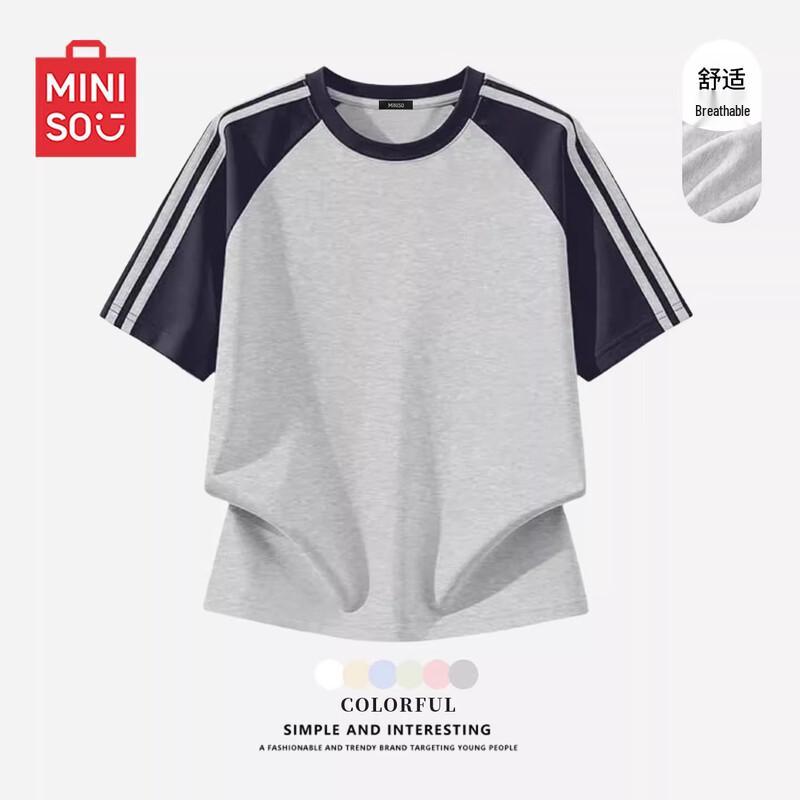MINISO Women s Color-Block Raglan Cotton T-Shirt 2XL