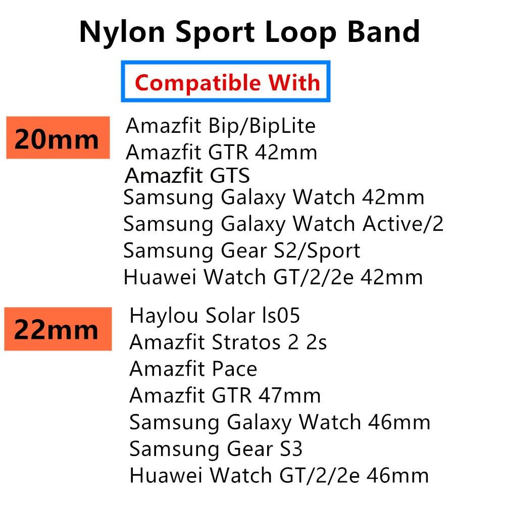 20/22mm band For Galaxy Watch 3/46mm/42mm/active 2 strap Samsung Gear S3 Frontier Sport Nylon Bracelet Huawei watch GT 2 41 45mm